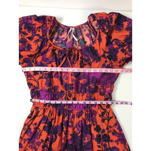 Anthropologie Women's M Somerset Puff Sleeve Maxi Orange Purple Floral Dress - Picture 14 of 15